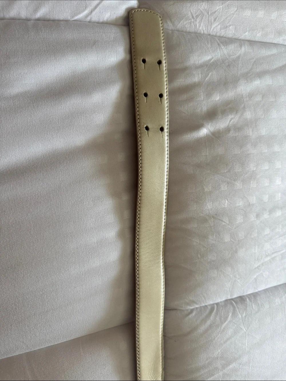 Authentic Moschino Beige Leather Belt with Large Gold Logo Letters